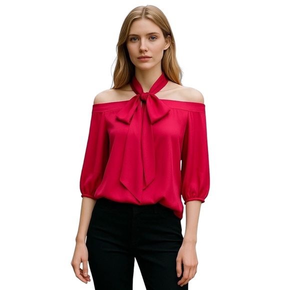 Cece Bow Off Shoulder Top Hot Pink Blouse XSmall NWT - Picture 1 of 9